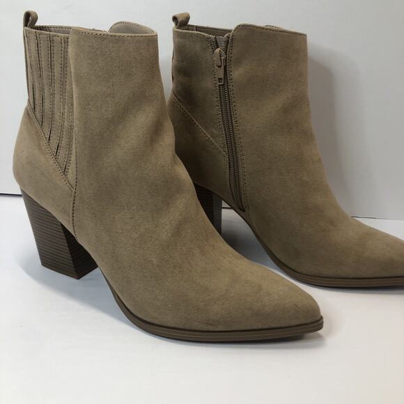 Ankle Booties Boots Women Size 9 Tan Just Fab Stacked Heel Zip Tan Faux Suede - Picture 3 of 10